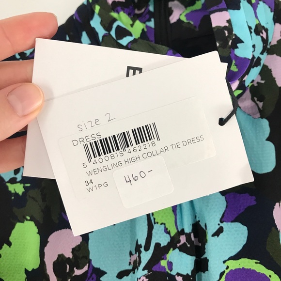 NWT Essentiel Antwerp Wengling Silk Mock Neck Floral Tie Sash Winter 2020 Dress - Picture 11 of 16